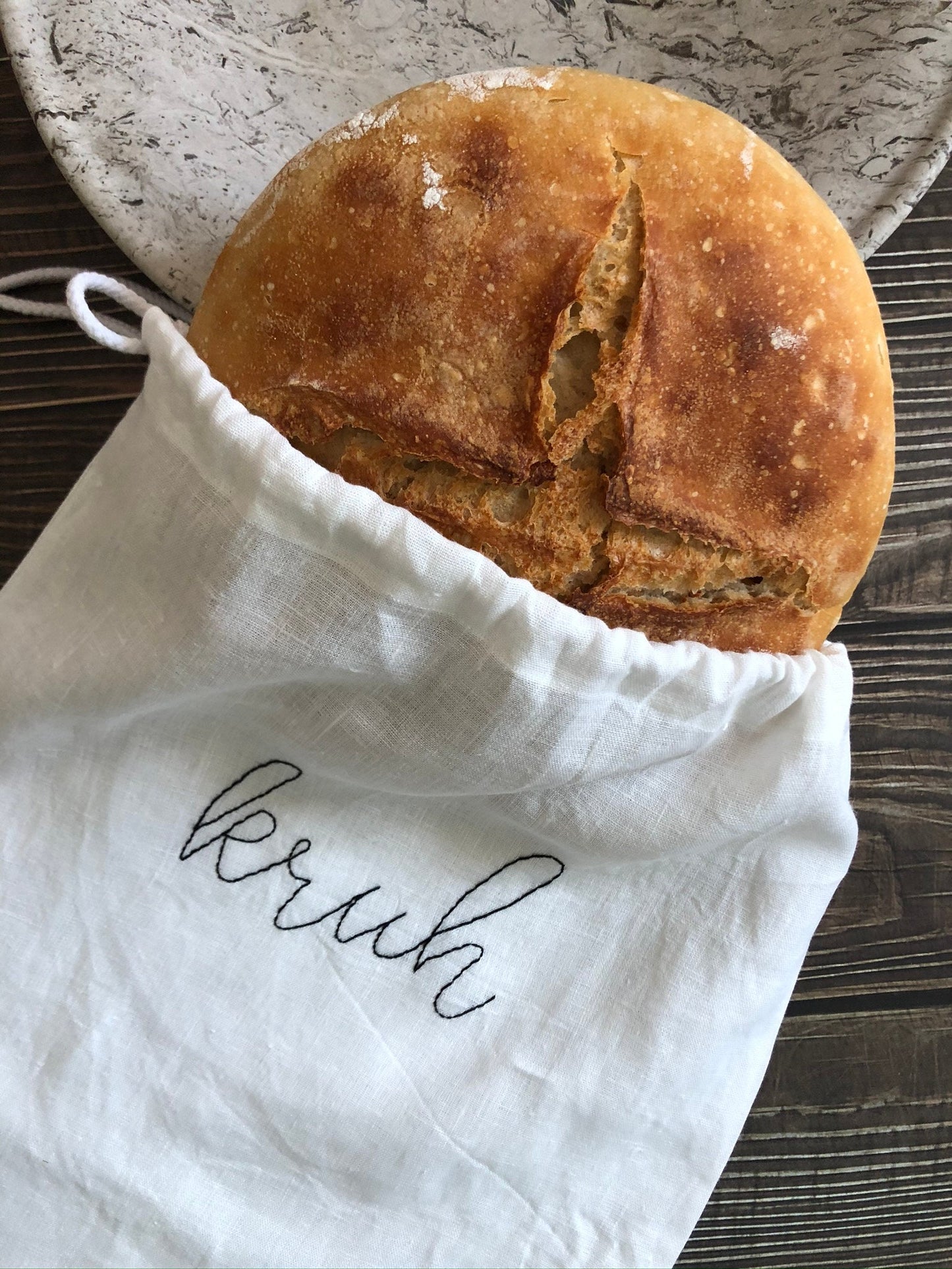 Lanena vrečka za kruh na vrvico