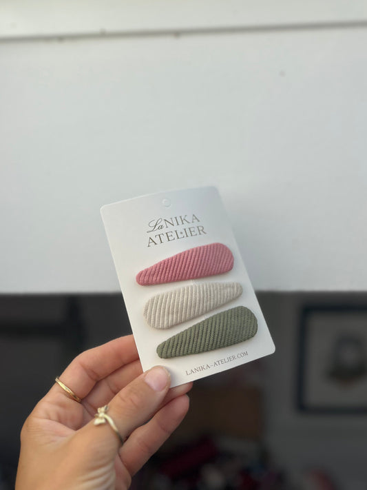 Špangice trio ribbed pink, green, beige