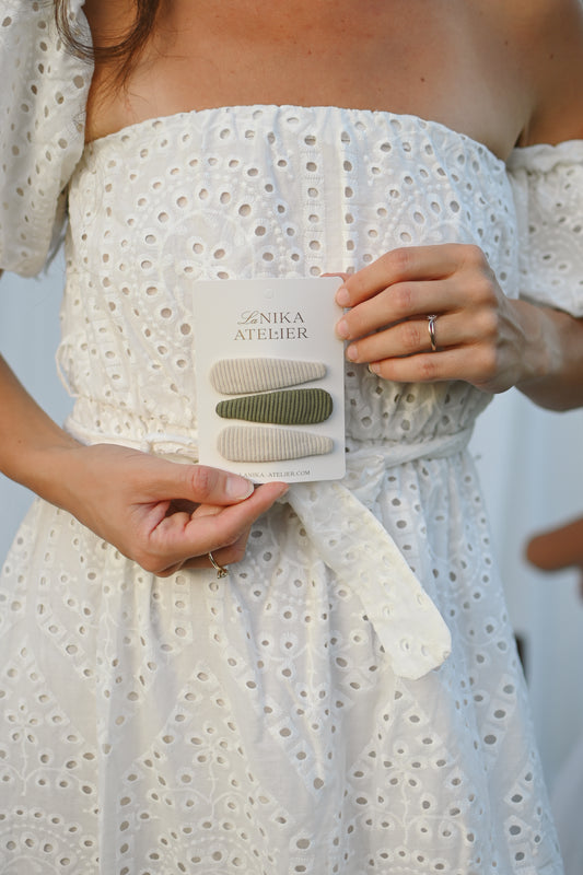 Špangice trio ribbed green + beige