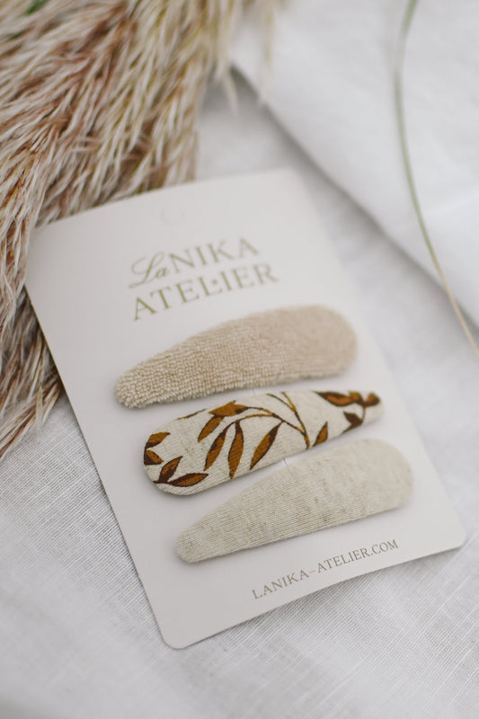 Špangice beige trio: fluffy, jersey and leaves